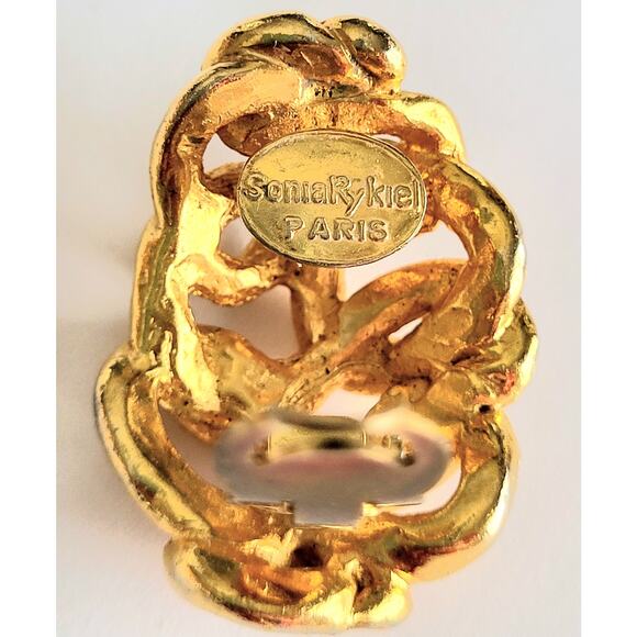 Sonia Rykiel Gold Earrings Chunky Clip-On Signed Vintage Mid Century Modern MCM - Picture 3 of 11
